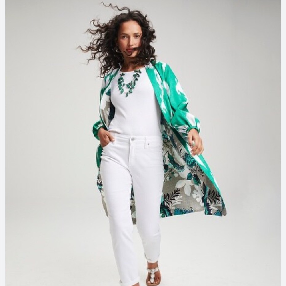 Chico’s Reversible Floral Printed Longline Kimono Ikat Duster Cardigan - Picture 3 of 15